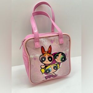 2002 Power Puff Girls Vinyl Bag Tote Makeup Bag Cartoon Network Full Zip Pink